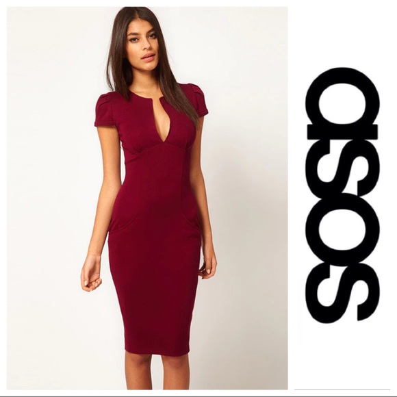 ASOS Dresses & Skirts - Burgundy Sexy Pencil Dress With Pockets